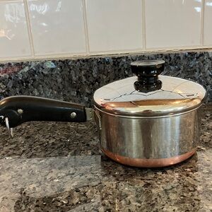 Vintage Revere Ware 1 Quart Stainless Steel Copper Clad Bottom Saucepan & Lid